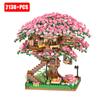 Stadt Kirschblüten Baumhaus Bausteine Kirschblüte Japanische Freunde Straßenansicht Mini-Bausteine Spielzeug für Mädchen Weihnachtsgeschenke
