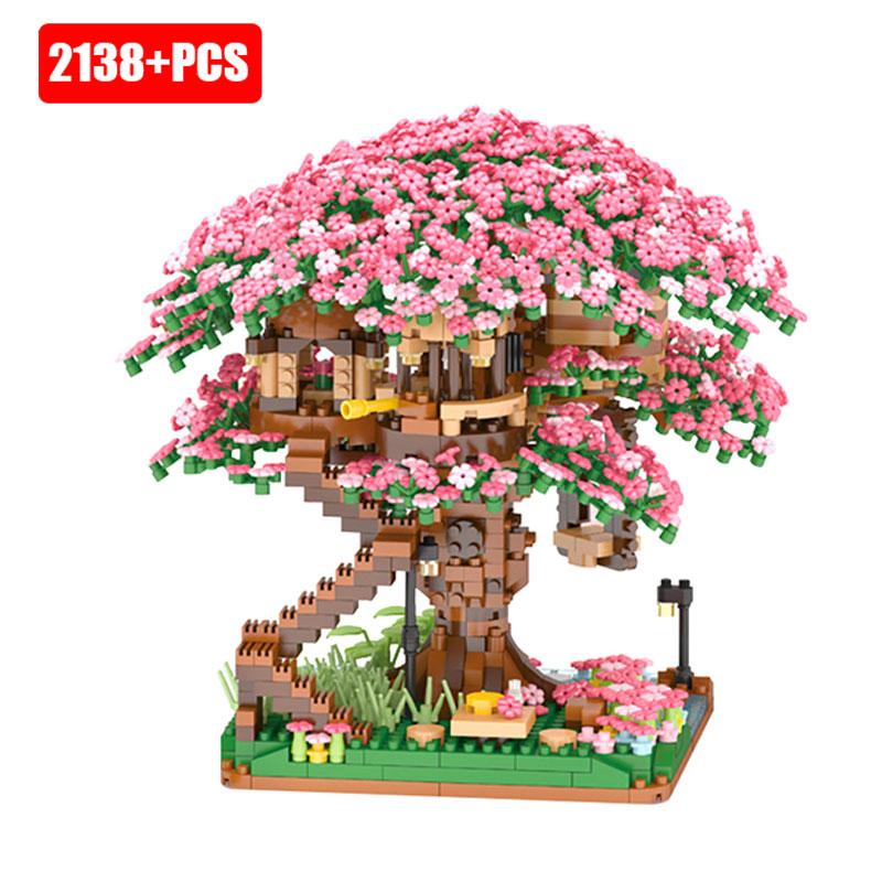 Stadt Kirschblüten Baumhaus Bausteine Kirschblüte Japanische Freunde Straßenansicht Mini-Bausteine Spielzeug für Mädchen Weihnachtsgeschenke