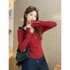Christmas sweet red V-neck long-sleeved bottoming shirt for women in autumn and winter new pure lust hot girl inner wear slimming top