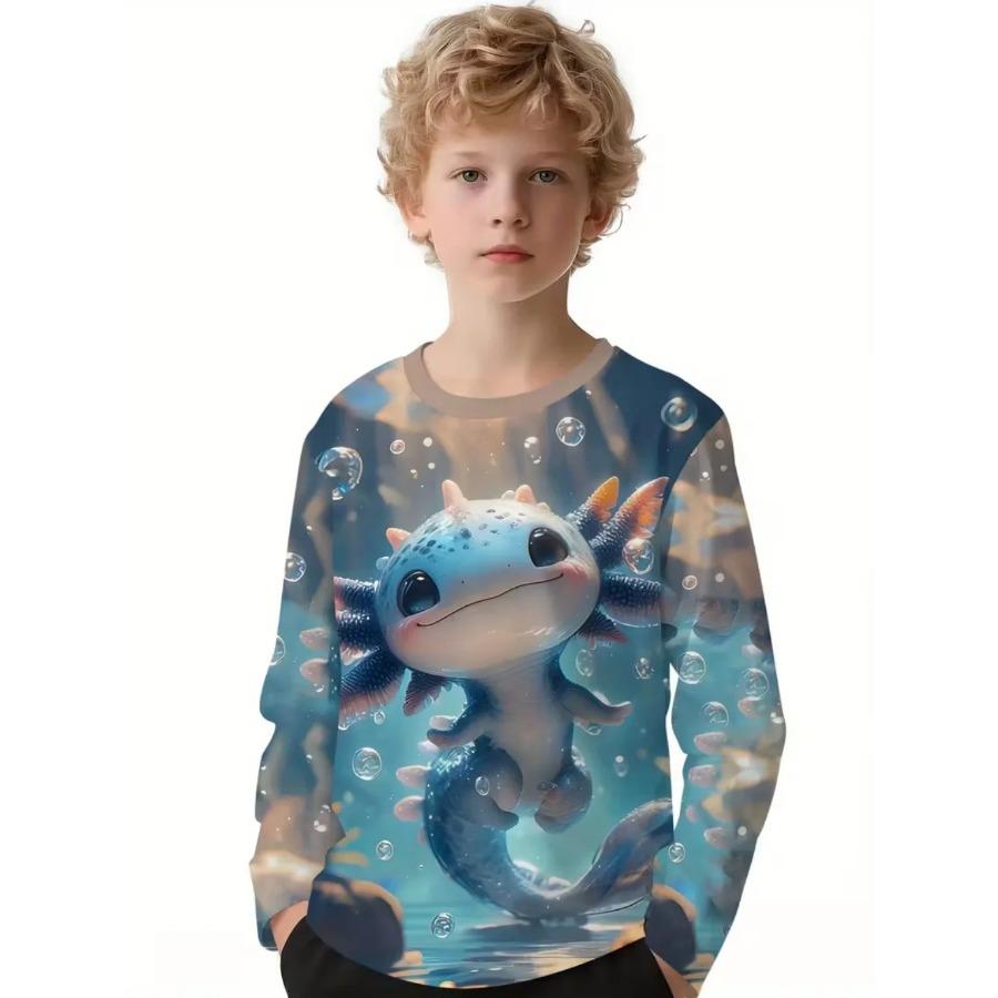 Axolotl Dětské Oblečení Kawaii Kreslený 3D Potisk Chlapecké Dlouhý Rukáv Tričko Ležérní Volné Dětské Horní Díl Módní Kulatý Výstřih Dětské Tričko