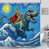 Lustiges Katzen-Duschvorhang-Set Sternenkunst-Stil Dinosaurier-Reiter Wasserdichter Badezimmer-Duschvorhang Humorvolle Tier-Fantasy