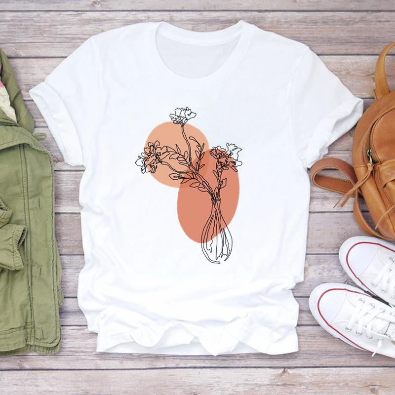 (European Size)90s Women Print Lady Female Plant Sweet Watercolor Style Tee Top Fashion T Shirt Clothing Casual Short Sleeve Graphic T-shirt