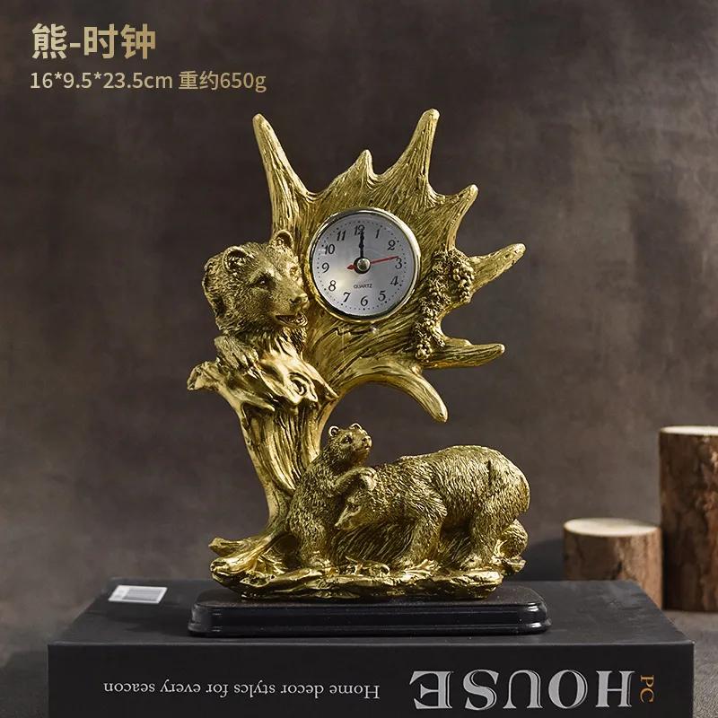 Zegar zwierzęcy w stylu vintage, rzeźba zegarowa, zegar biurkowy, dekoracja na blat, do domu, salonu, szafki na wino, dekoracja z żywicy, statuetka, prezent
