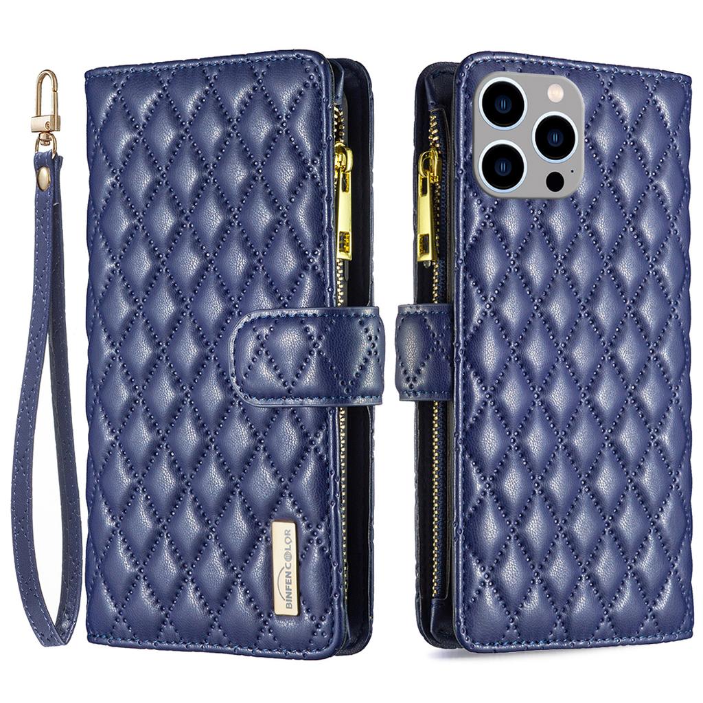 BINFEN COLOR BF Style-15 For iPhone 15 Pro Zipper Pocket Flip Case Wallet Phone Stand Shell Leather Cover