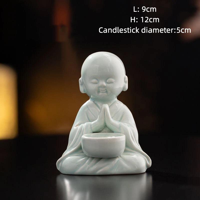 Zen Ceramic Cute Little Monk Candle Holder, Decorative Figurine Home Décor A