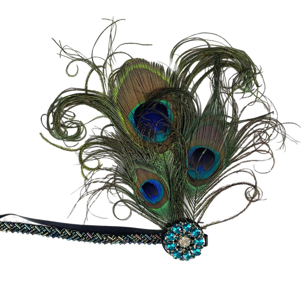 1920s Green Rhinestone Feather Hair Clip for Women's Cocktail Party Wedding