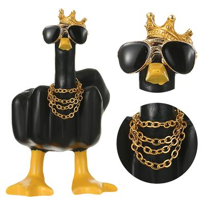 Middle Finger Small Duck Sculpture Resin Duck Decorative Figurine 7.5cm Tabletop Duck Ornament for Home Garden Desk Decoration