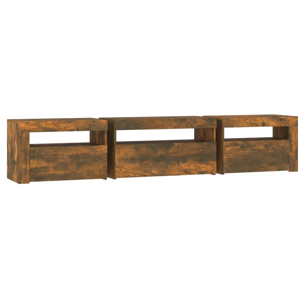 Vidaxl Szafka Pod Tv Z Oświetleniem Led, Przydymiony Dąb, 195X35X40 Cm