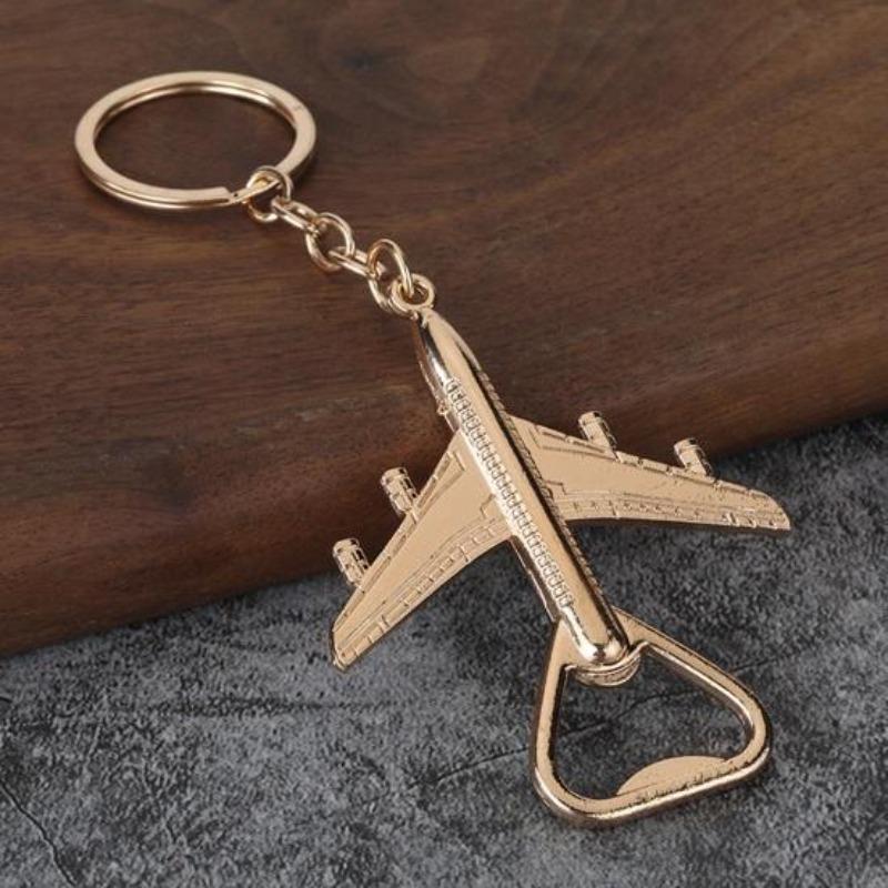 Airplane Bottle Opener Keychain Metal Aircraft Model Keychain Fun Bag Charm Novelty Bottle Opener Gift