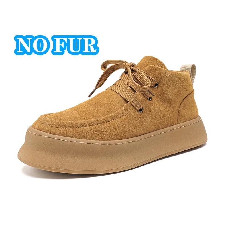 Genuine Leather Men's Casual Boots Designer Ankle Boots Handmade Sewing Male Walking Shoes Warm Plush Fur Winter Boots