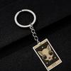 Cute Cat Tarot Card Keychain Vintage Rectangle Epoxy Stainless Steel Pendant Key Chain Animal Divination Jewelry