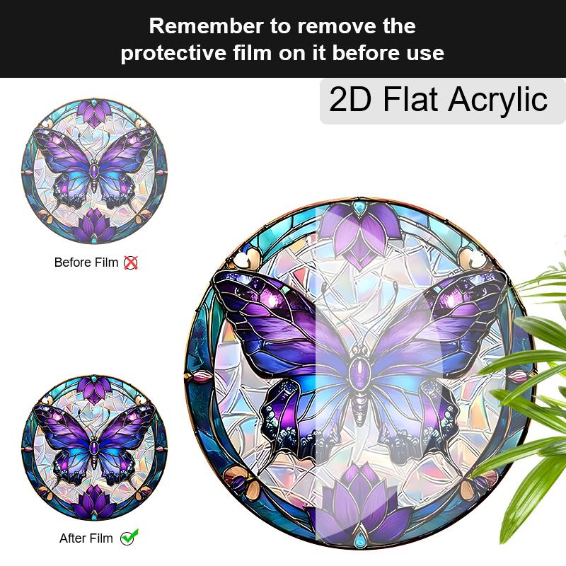 Acrylic Purple Butterfly with Floral Suncatcher, Stained Glass Style Window Hanging for Nature and Butterfly Lovers