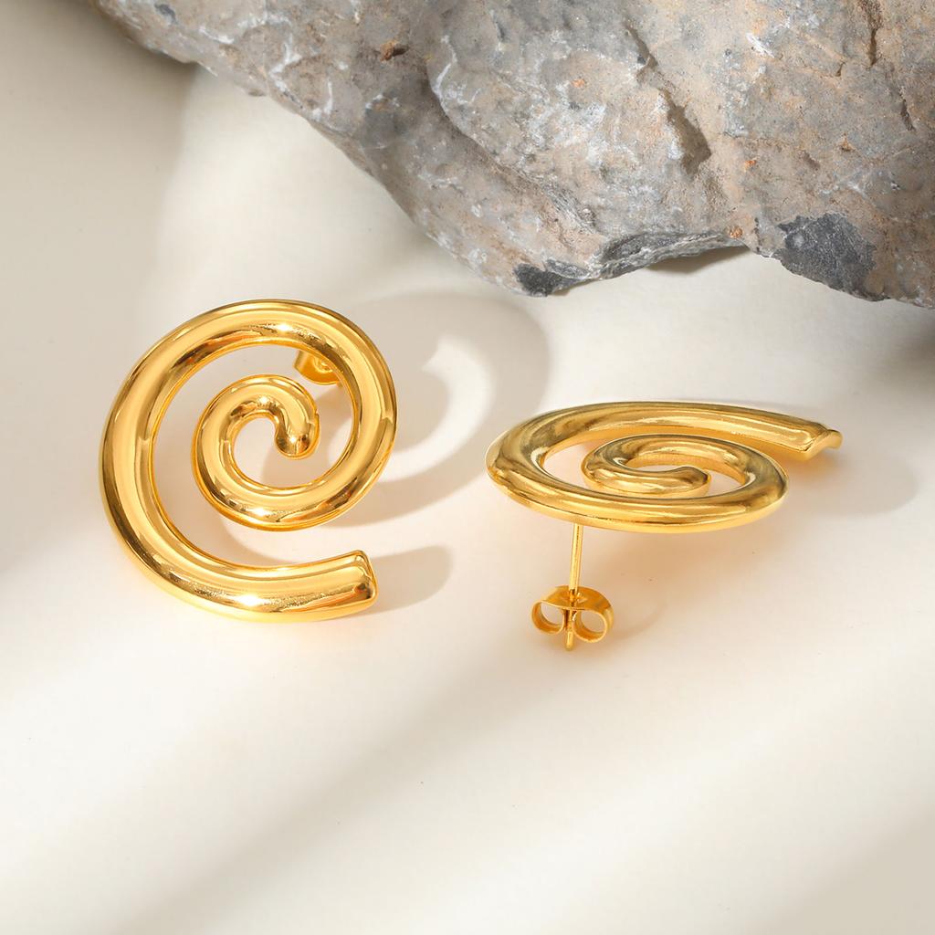 Smooth Geometric Spiral Stud Earrings for Women,Stainless Steel Snail Shape Earrings,Unique Jewelry Mother's Day Gifts