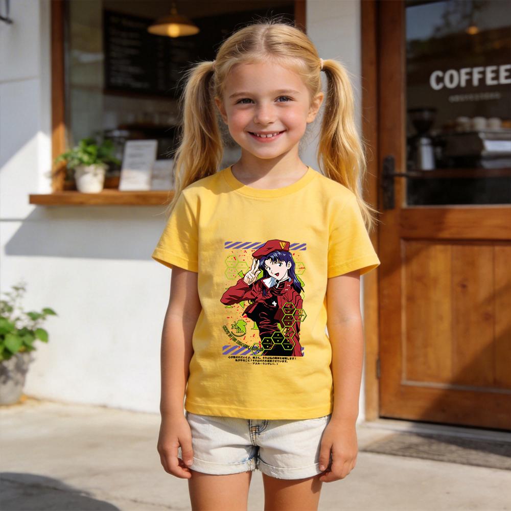 Evangelion Misato Anime Print Cotton T Shirt for Boys Girls Kids Summer Short Sleeve Top Soft Breathable Daily Wear