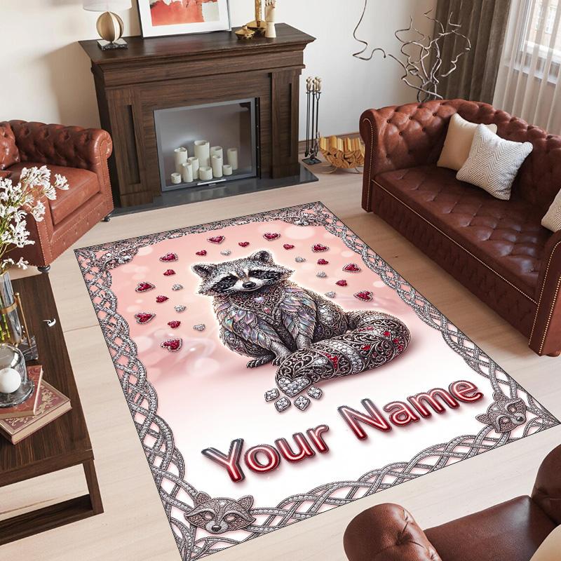 Hearts Theme Crystal Velvet Floor Rug Personalized Custom Name Text Warm Carpet Home Decoration