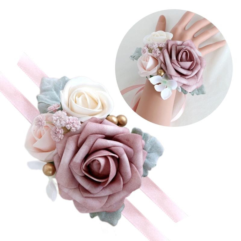 5Pcs Rose Wrist Corsages Wristband for Bridal and Bridesmaid, Wrist Corsages for Wedding Ceremony Anniversary Proms