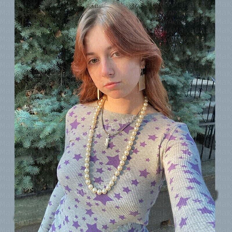 

2024 Women s Waffle Print Slim Long Sleeve Tee S серебряный серый