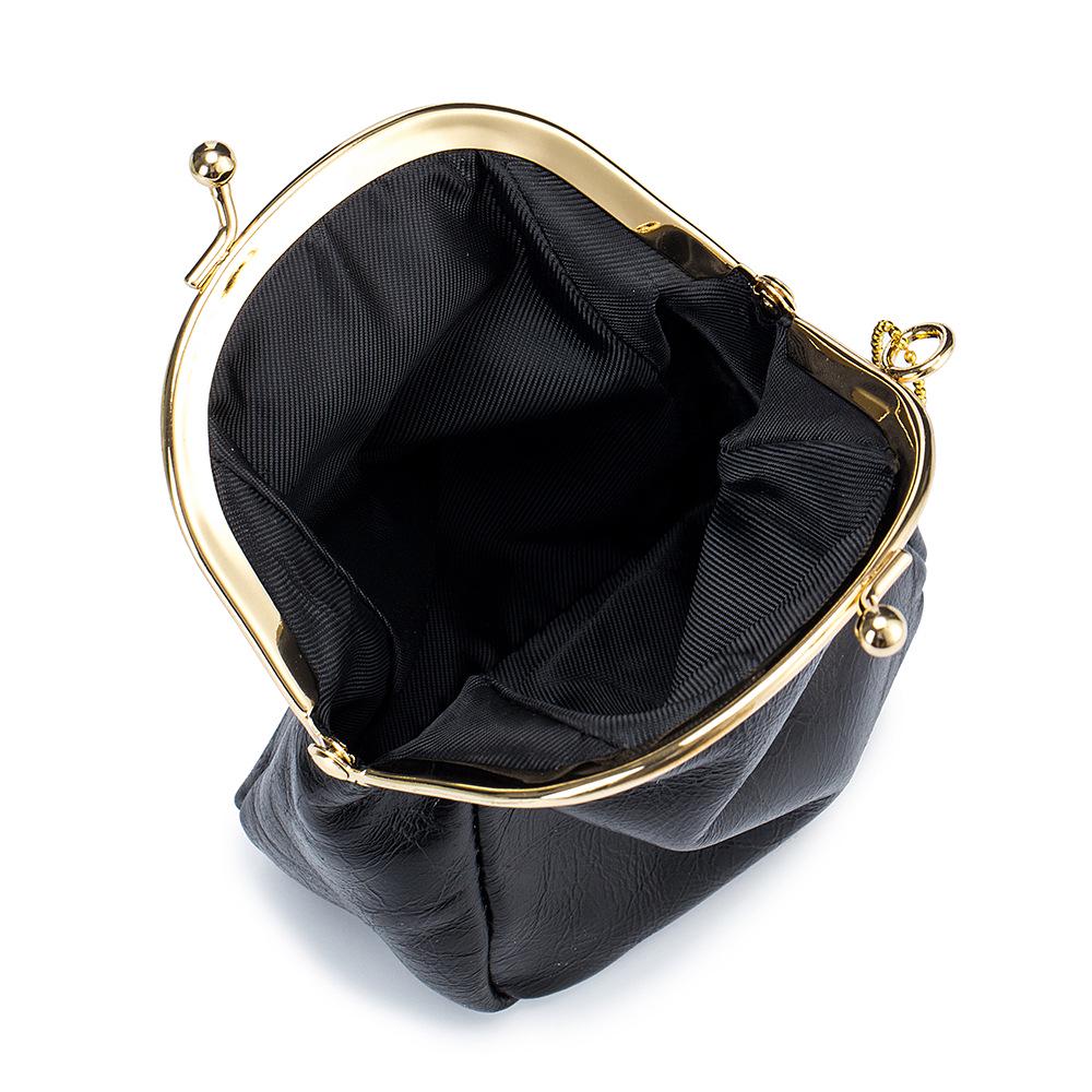 Vintage Leather Kiss Lock Coin and Card Pouch: Mini Earphone Holder Clip Bag
