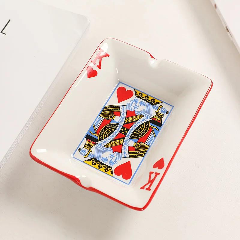 Creative Ceramic Ashtray for Home Office Poker Porcelain Ash Tray Smoking Accessories Living Room Ornament Man Gift