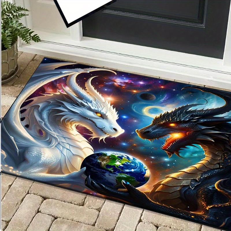 Epic Dragon Galaxy Rug for Modern Living Room Decor | Unique Cosmic Fantasy Art Carpet with Earth Motif Skid resistant carpet