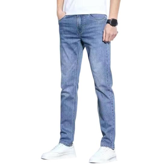 

Мужские джинсы со средней посадкой и застежкой-молнией на пуговицах, джинсовые брюки, однотонные потертые длинные джинсы с маленькими ногами и карманами 29 синий