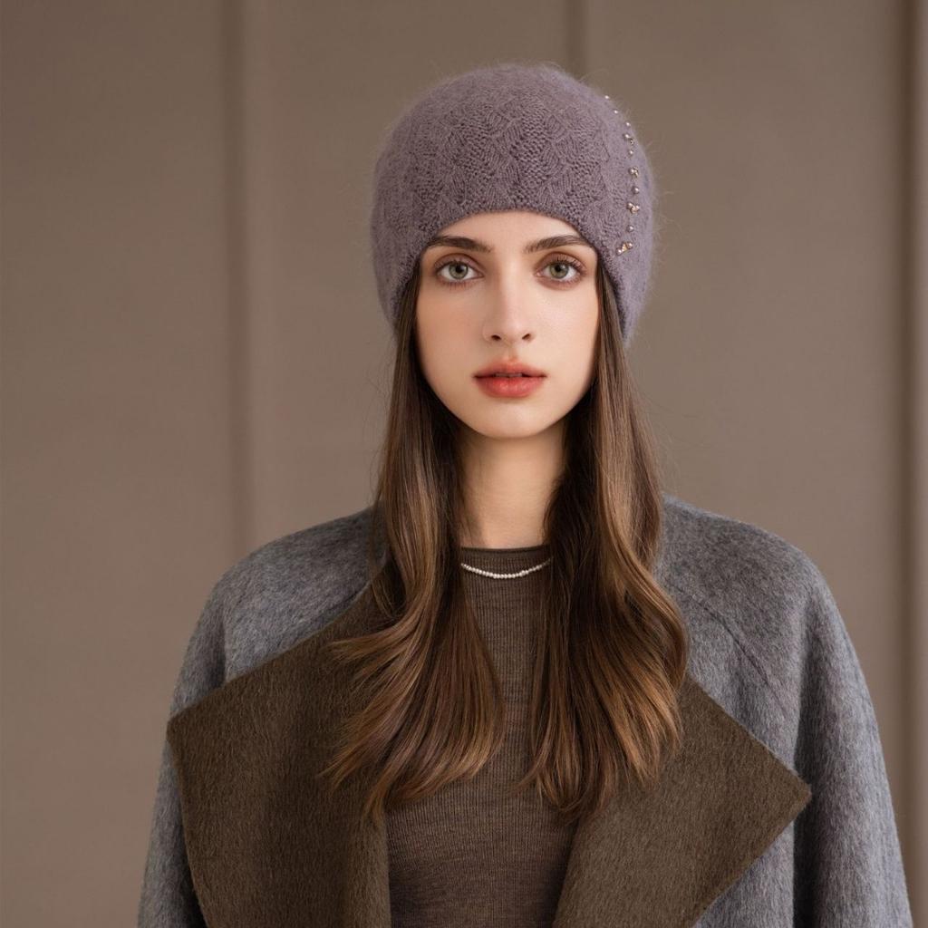 Autumn and Winter New Bald Hat Retro Wool Hat Warm Ear Protector Stack Hat Cold Hat Woman