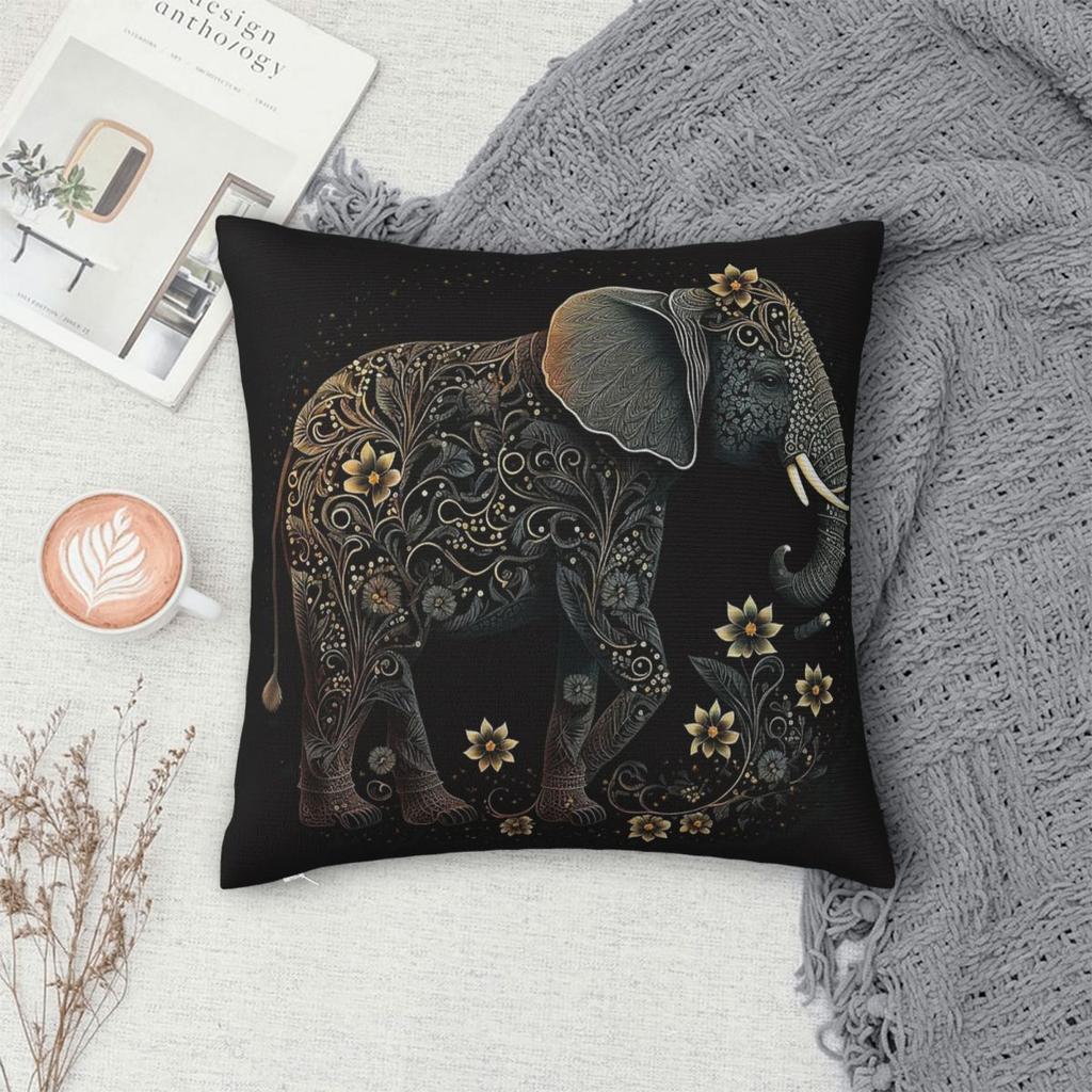 The Elephant Wild Life Square Pillowcase Polyester Linen Velvet Pattern Zip Throw Pillow Case Car Cushion Cover 45X45