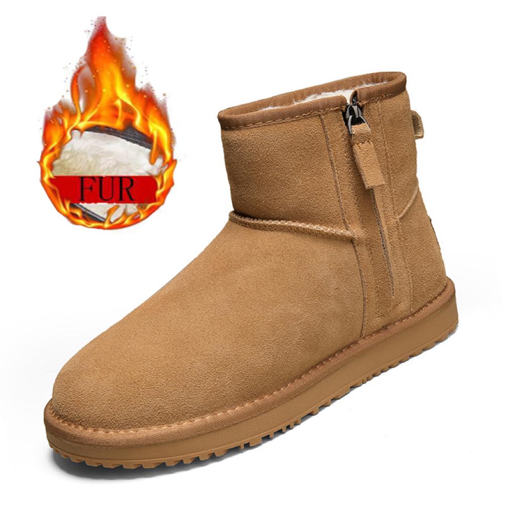 Pánské Nové Klasické Pánské Kotníkové Zimní Sněhule z Pravé Semišové Kůže s Vlněnou Podšívkou z Kožešiny Plyšová Izolace Protiskluzové Odolné Boty