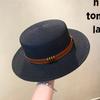 British Retro Women'S Straw Hat Spring/Summer Flat Top Sunscreen Beach Fashion Casual Black Jazz Style