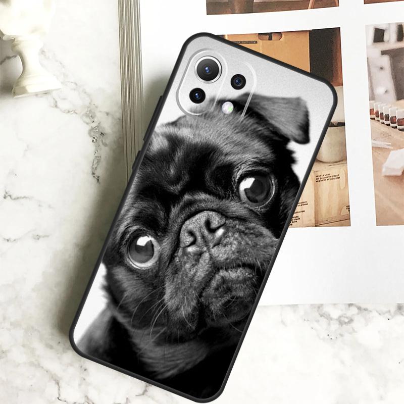 Cute Black Pug Dog Case For Xiaomi 14 Pro 13 Ultra 11T 12T 13T 12 Lite POCO X6 Pro M6 X3 X4 X5 M5s F3 F5 Cover