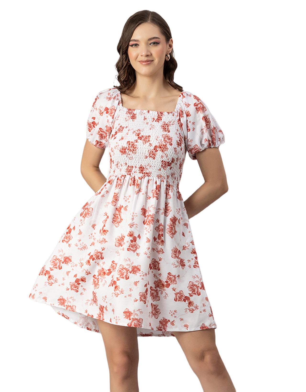 

Жіноча сукня Moomaya з принтом, квадратний виріз, короткі рукави-духи, короткі довжиною до коліна XS білий