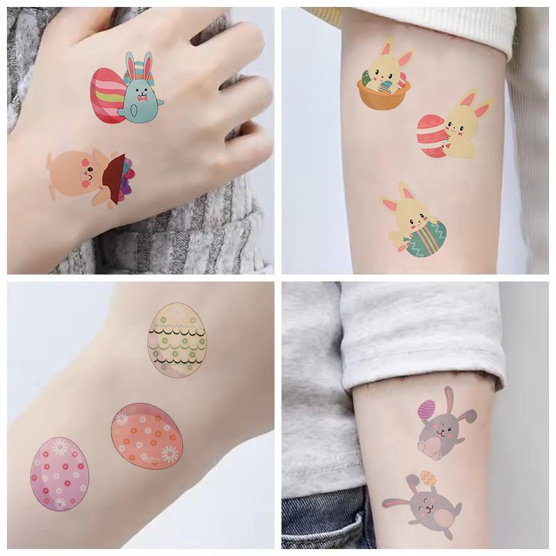 10sheets Easter Temporary Tattoo Stickers Cute Bunny Eggs Sticker DIY Decoration Easter Birthday Party Supplies Kids Gift 2026