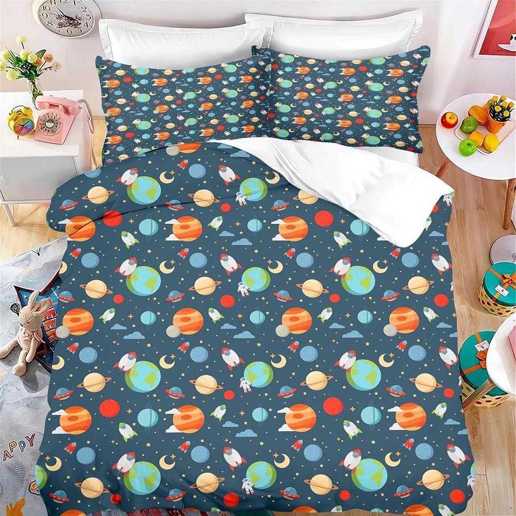 Children's Young Boys Planets Stars Space Soft Duvet Cover Universe Children's Beding Set Galaxy Series Universe Star Clear Quilt cover