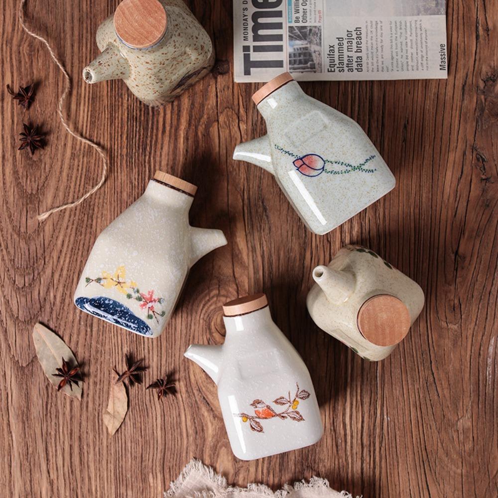 Style with Bamboo Lid Ceramic Creative Spice Jar Cruet Pot Seasoning Box Condiment Container