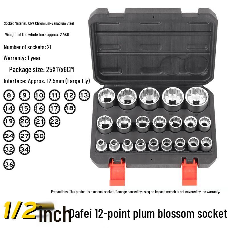 1/2-inch Drive Electric Ratchet Wrench and 12-Point Socket Set
