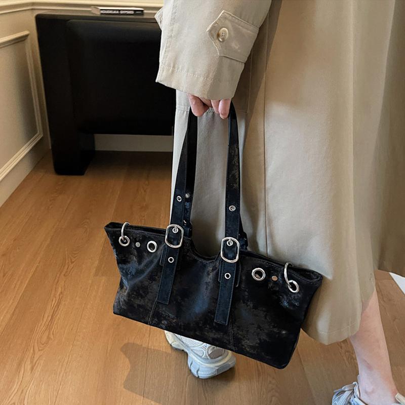Hollow Rivet Belt Buckle Underarm Shoulder Bag Large Capacity Designer Women Tote Bag Trendy Commuter Top Handle Handbag