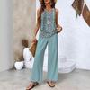 New spot European and American women's clothing hot-selling sleeveless double-layer vest pants set T-shirt