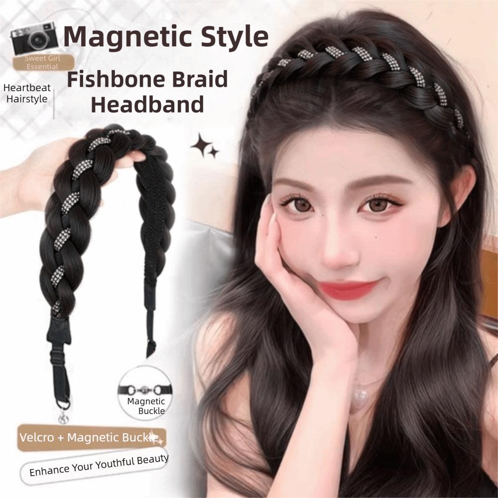 Stylish Rhinestones Braids Headband Non-Slip Fishtail Braid Hair Hoop Easy Wig Headband  Party