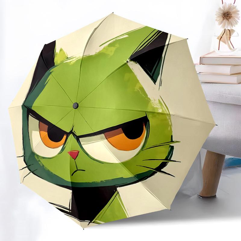 1pc Angry Cat Adventure Auto Open/close, 8-Rib Iron Frame, Compact Folding Cute Umbrella All-Season Portable Umbrella for Travel 029