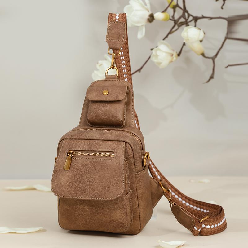 PU Umhängetasche Damen Retro Einfarbig Rucksack Pendler Brusttasche