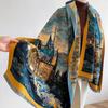 Autumn and winter new oil painting style double-sided jacquard scarf women's high-end sense versatile shawl scarf thickened warm scarf