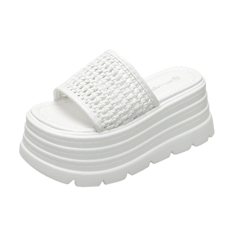 Fashion 8CM Platform Sandals Women 2025 Summer New Non-slip High Heels Weave Leather Slippers Ladies Open-toed Roman Soft Beach Shoes