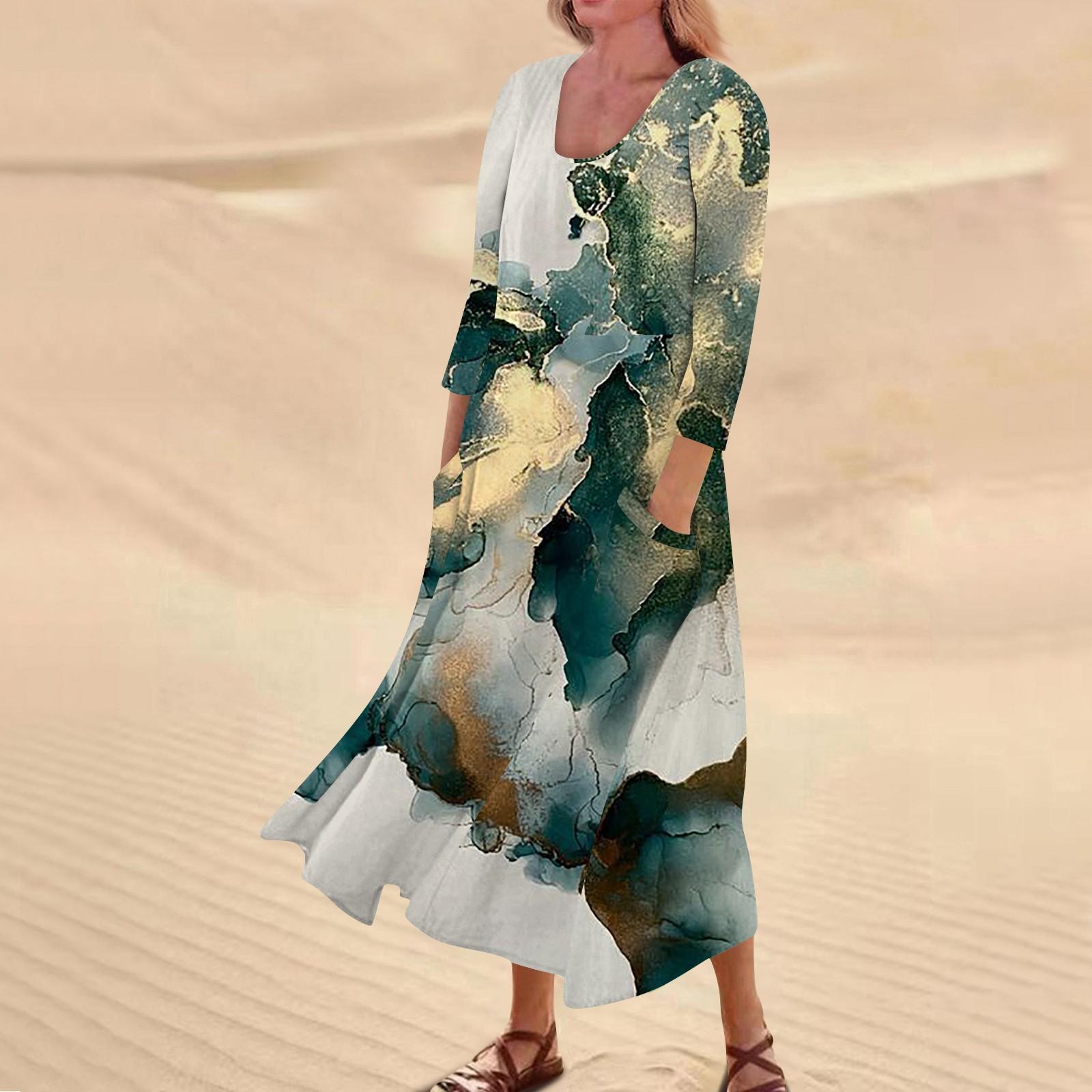 

Женское повседневное платье с карманом и рукавами три четверти с цветочным принтом XXXXL зелёный