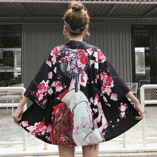 New Digital Printed Japanese Harajuku Kimono Robe Poncho Pajama Cardigan
