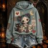 Women's Halloween Gothic Print Hooded Pullover Long Sleeve Sweatshirt