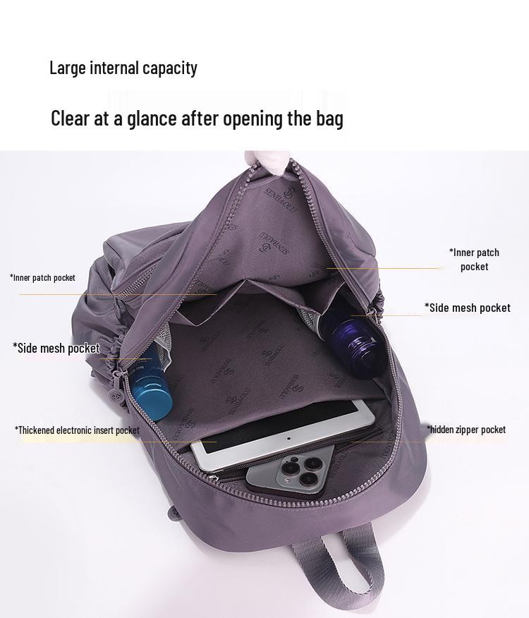 Zaino in Nylon da Donna Leggero e Idrorepellente - Grande Capacità per Viaggi e Uso Versatile.