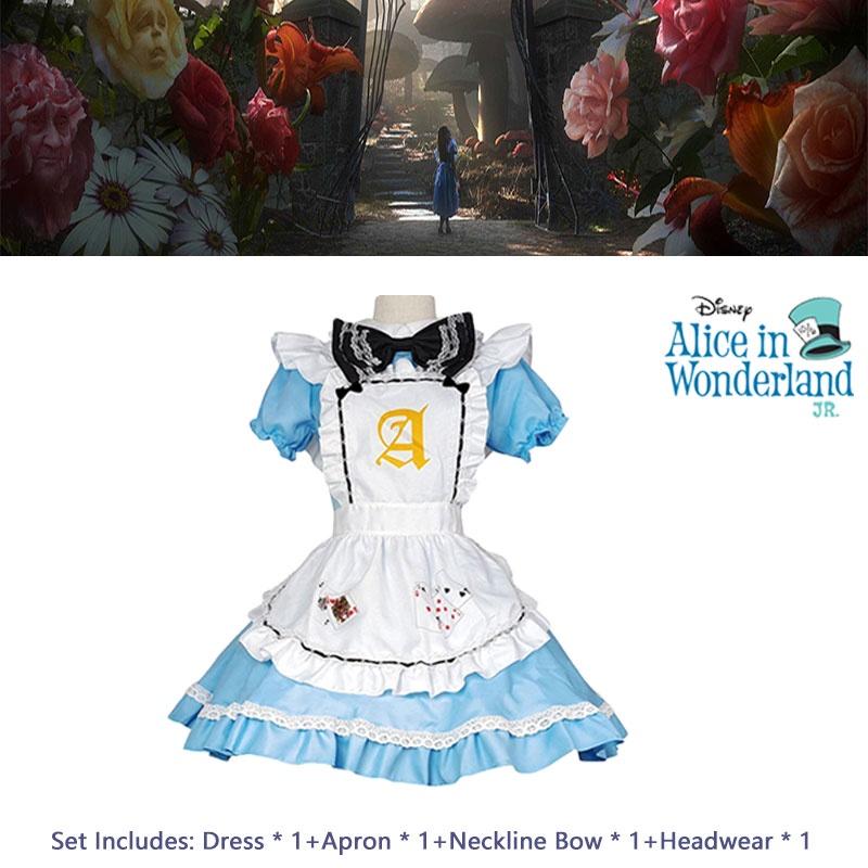In Alice Wonderland Maid Dress Set Cosplay Costume Playing Card Pattern Fan Girl