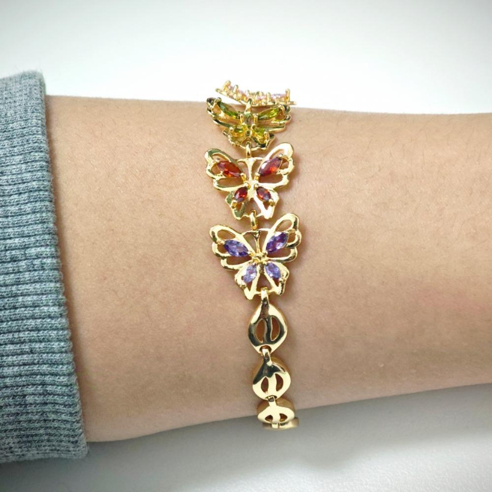 Flerfarget Cubic Zirconia Sommerfuglarmbånd Bladlenke Kvinners Daglig Vakkert Bruk Smykker