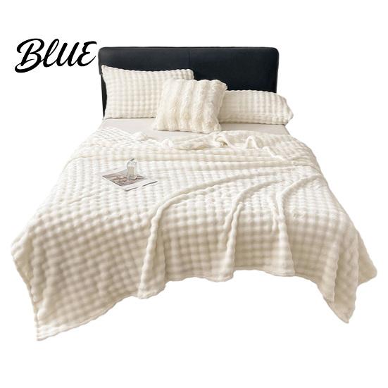 High Density Flannel Texture Thickened 3D Bubble Plush Blanket Throw Soft Rabbit Fur Thermal Nap