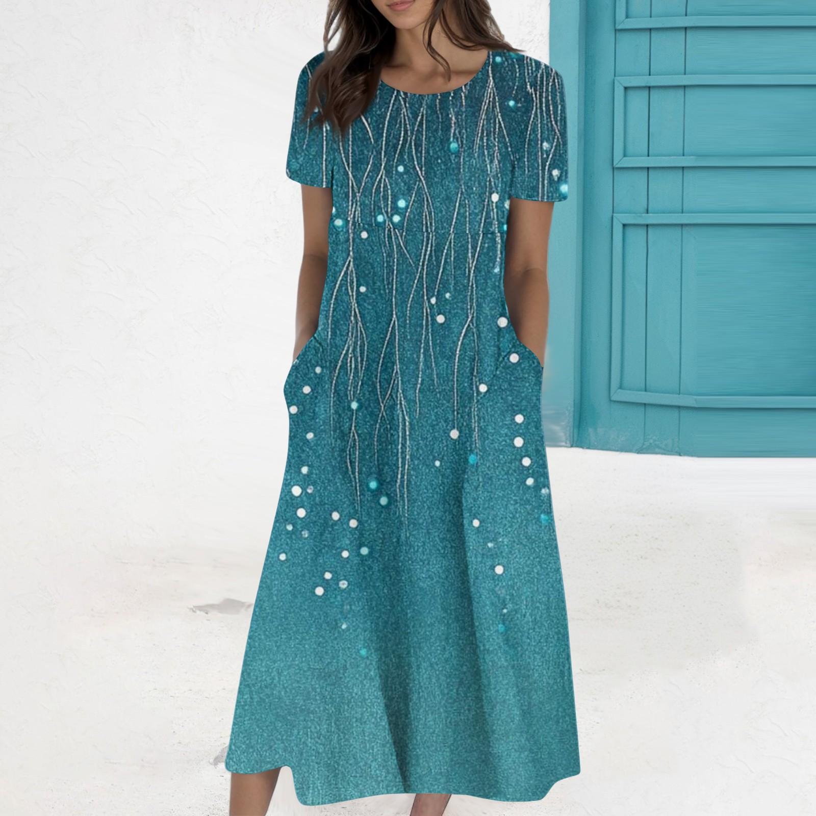 

Женское летнее повседневное модное платье с коротким рукавом и карманом с круглым вырезом M